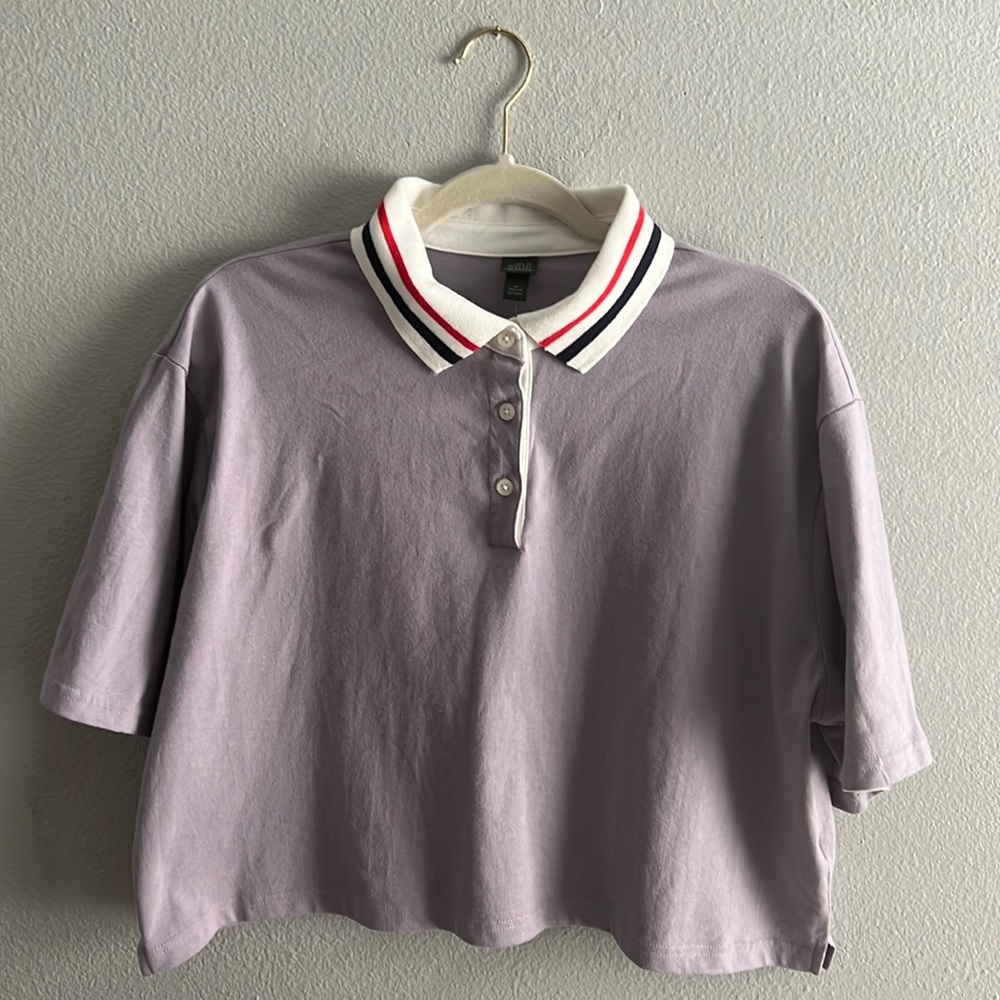 Wild Fable - Lavender boxy crop collared Rugby shirt
